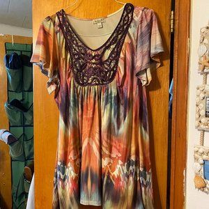 Purple Ribbon Water Color Short Sleeve Blouse
